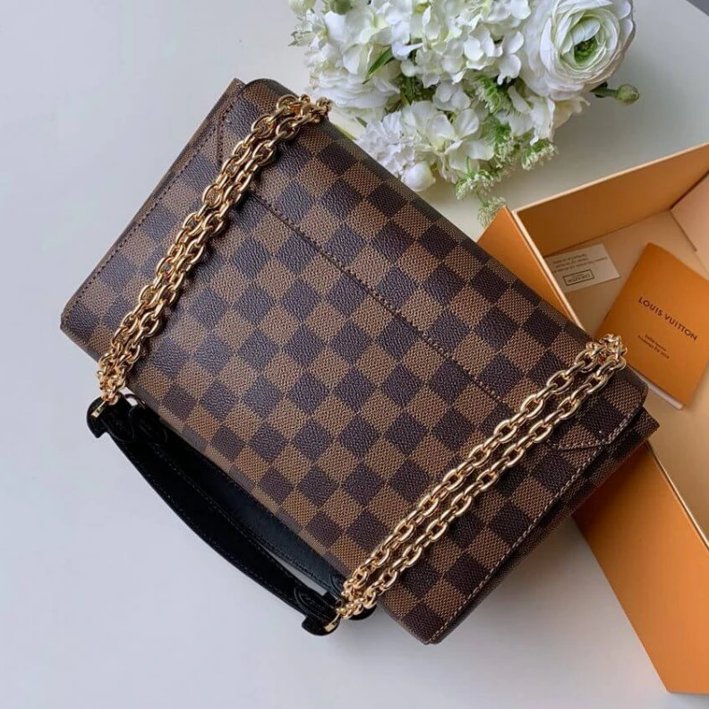 Lv belts replica Black and Louis Vuitton Damier Ebene Canvas Vavin PM Creme