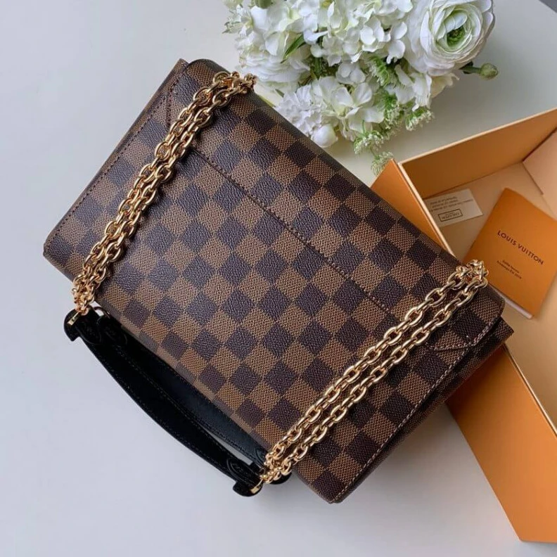Lv belts replica Black and Louis Vuitton Damier Ebene Canvas Vavin PM Creme