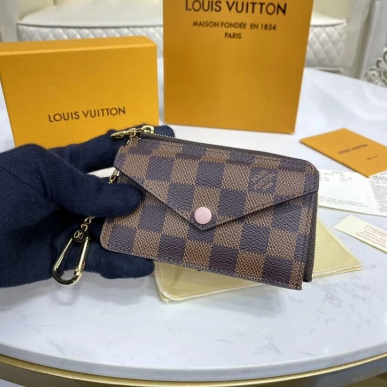 Lv belts replica 3 card sl Louis Vuitton Damier Ebene Card Holder Recto Verso Pink