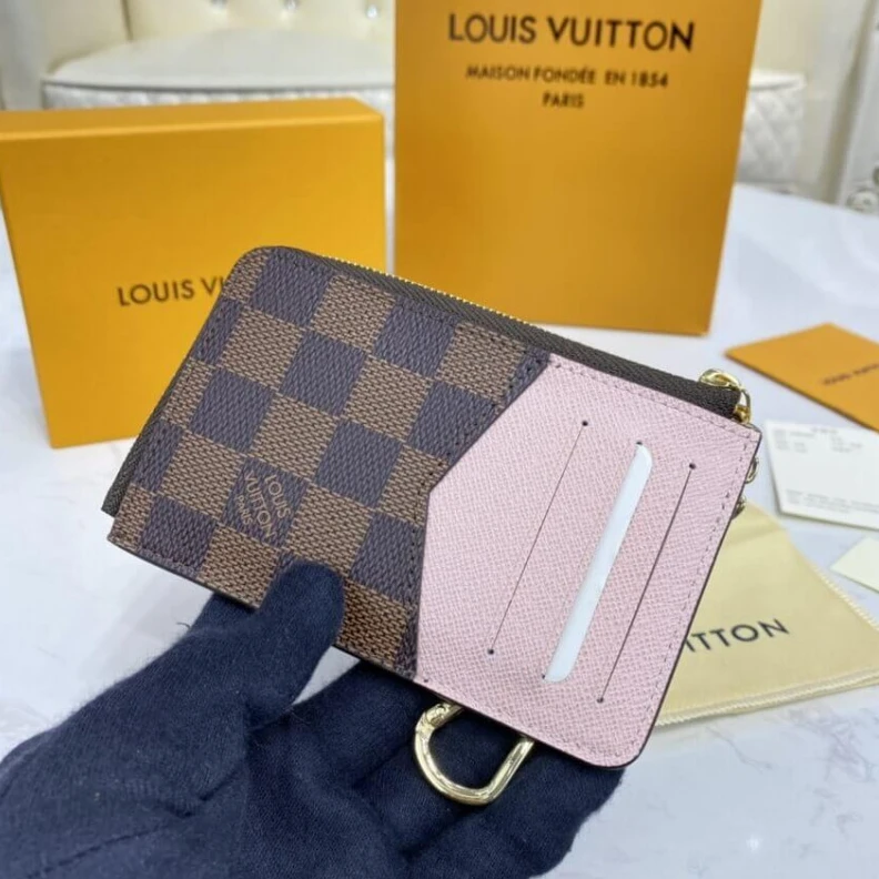 Lv belts replica 3 card sl Louis Vuitton Damier Ebene Card Holder Recto Verso Pink
