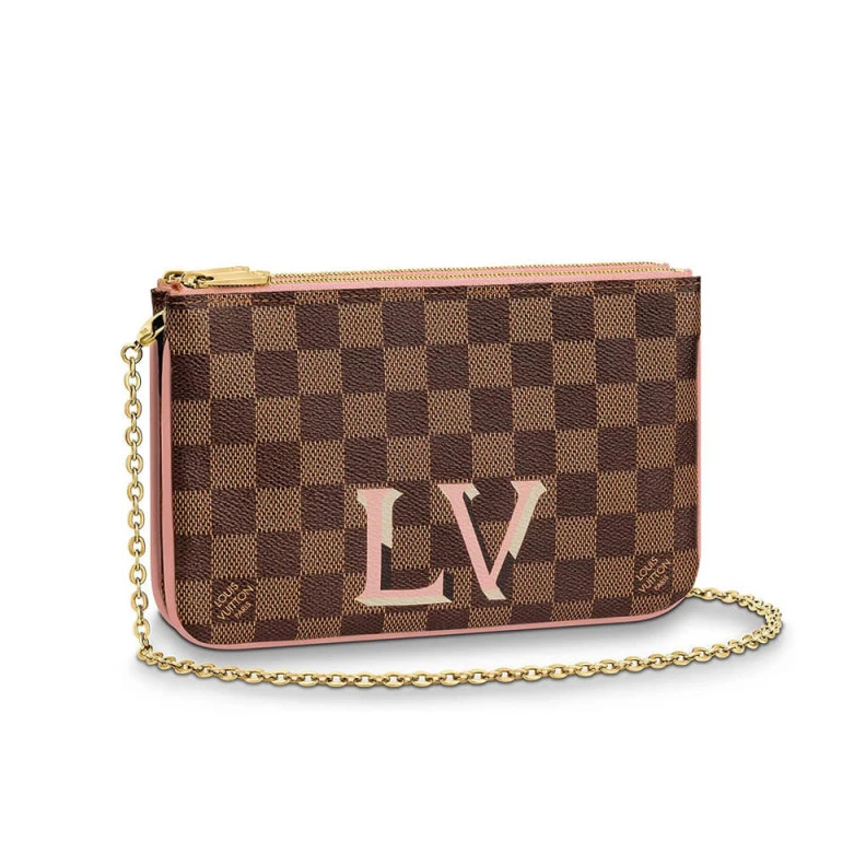 Microfibe LV Damier Ebene Double Zip Pochette