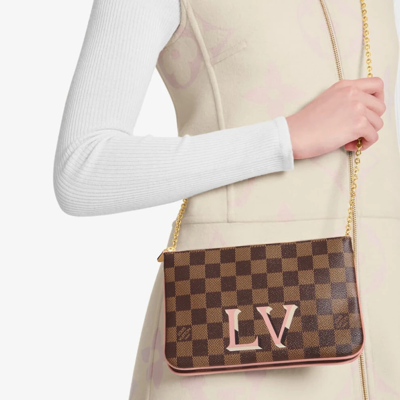 Mythick ru Microfibe LV Damier Ebene Double Zip Pochette