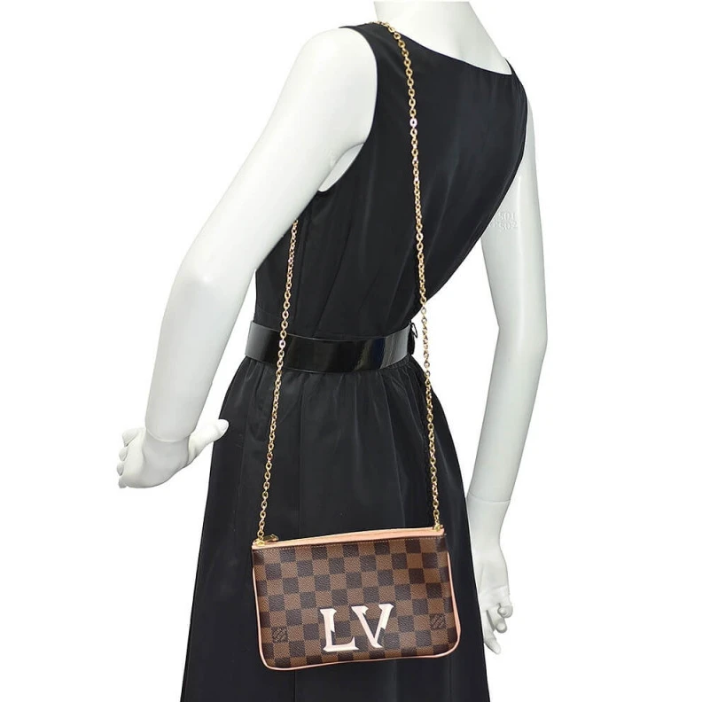 Mythick ru Microfibe LV Damier Ebene Double Zip Pochette