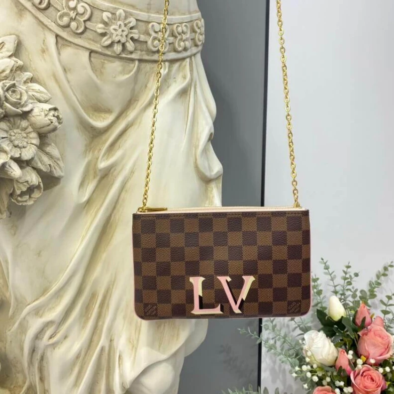 Mythick ru Microfibe LV Damier Ebene Double Zip Pochette