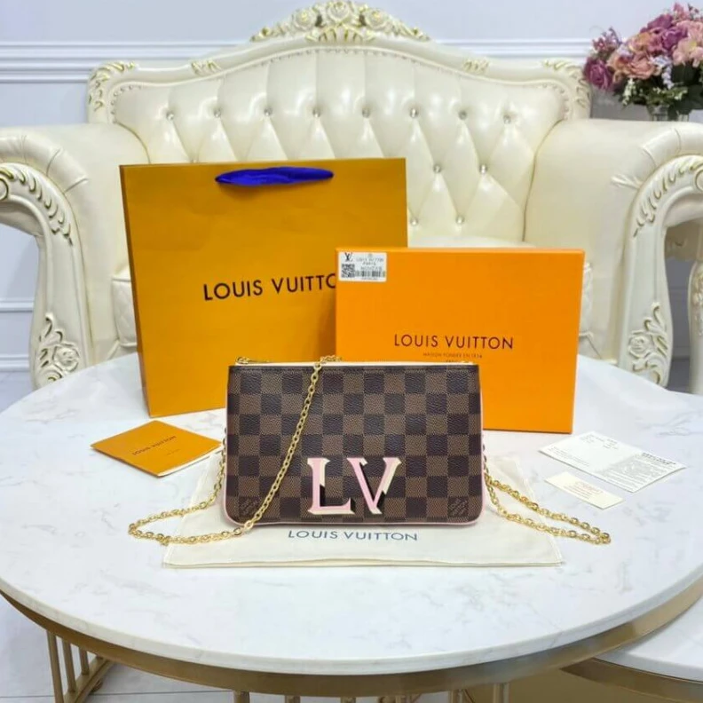 Mythick ru Microfibe LV Damier Ebene Double Zip Pochette
