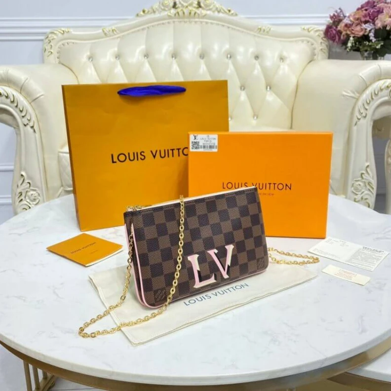 Mythick ru Microfibe LV Damier Ebene Double Zip Pochette