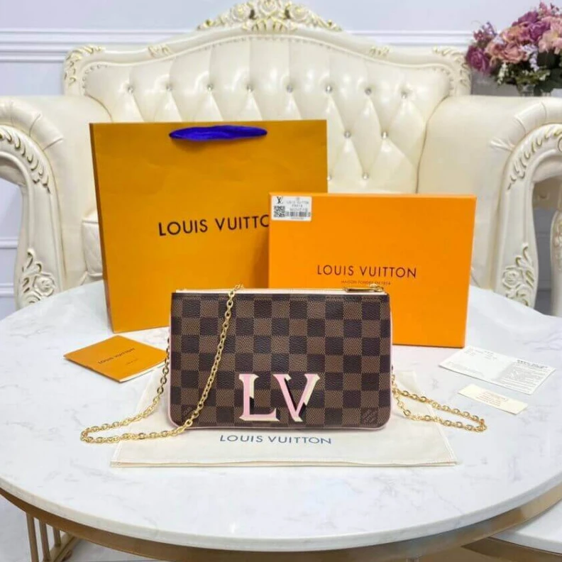 Mythick ru Microfibe LV Damier Ebene Double Zip Pochette
