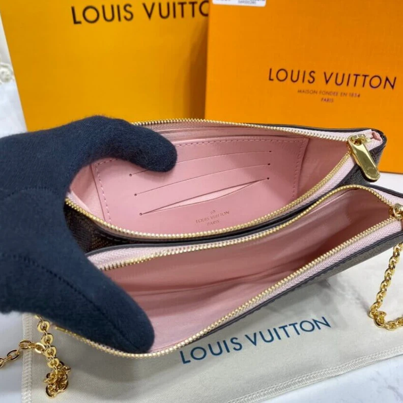 Mythick ru Microfibe LV Damier Ebene Double Zip Pochette