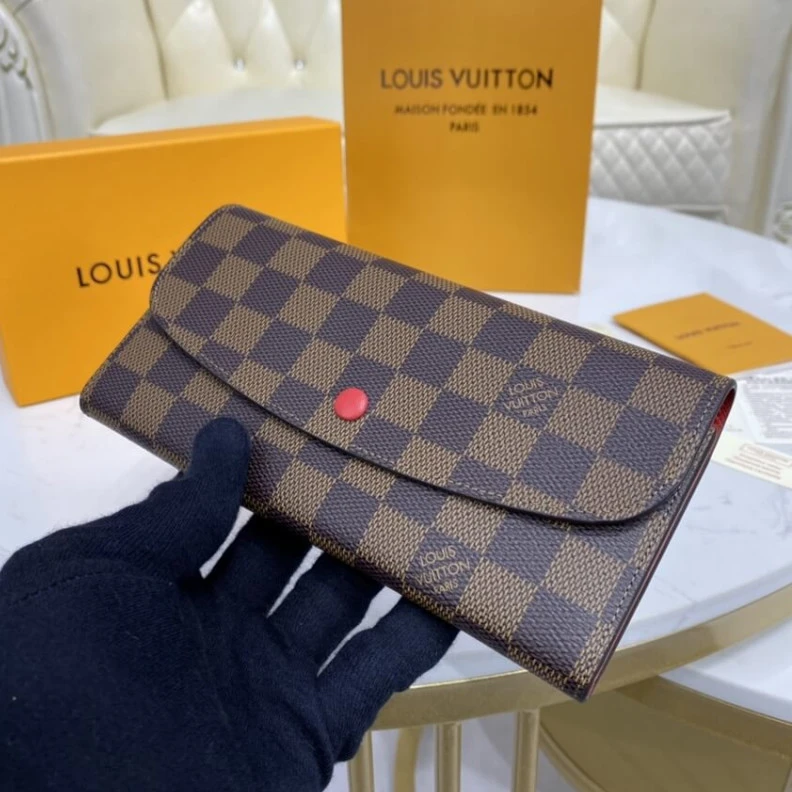 Lv belts replica 4 credit Louis Vuitton Damier Ebene Emilie Wallet Red