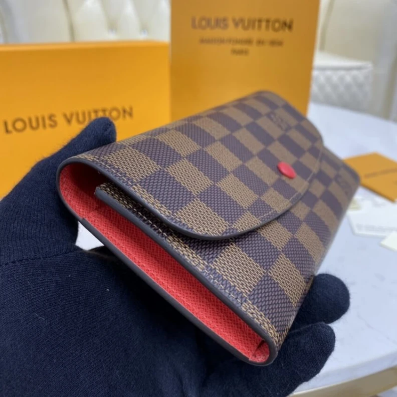 Lv belts replica 4 credit Louis Vuitton Damier Ebene Emilie Wallet Red