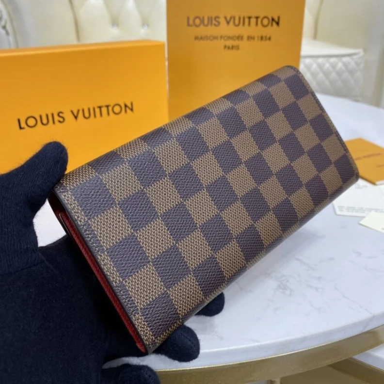 Lv belts replica 4 credit Louis Vuitton Damier Ebene Emilie Wallet Red