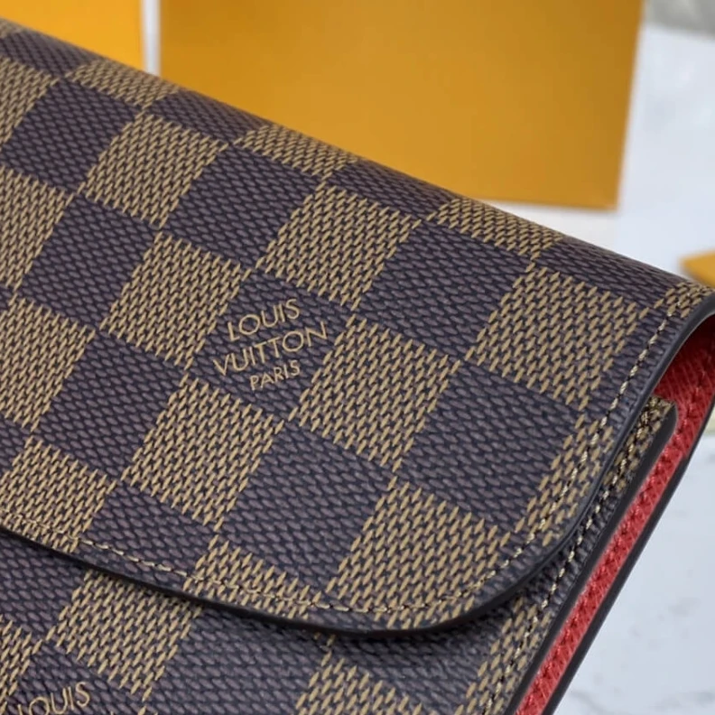 Lv belts replica 4 credit Louis Vuitton Damier Ebene Emilie Wallet Red