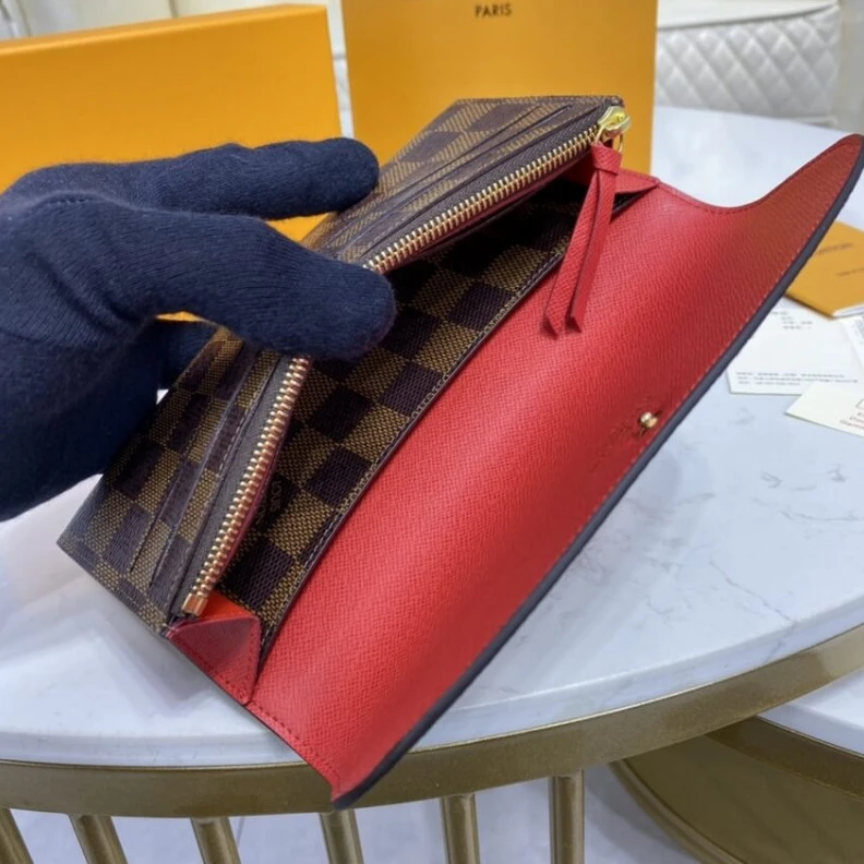 Lv belts replica 4 credit Louis Vuitton Damier Ebene Emilie Wallet Red