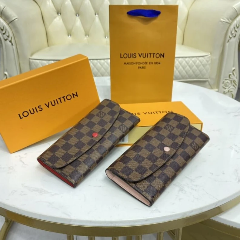 Lv belts replica 4 credit Louis Vuitton Damier Ebene Emilie Wallet Red