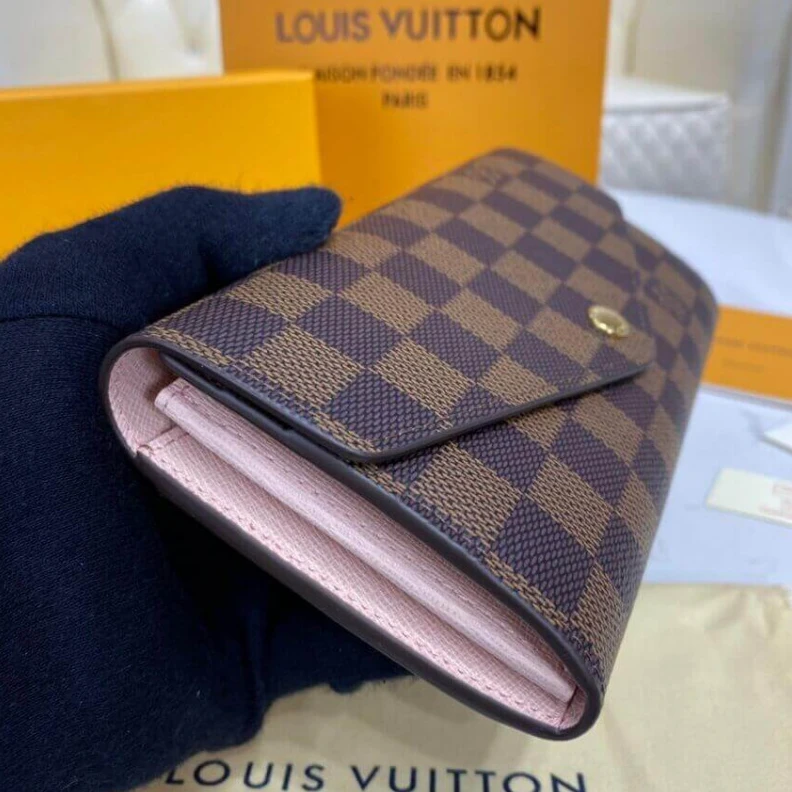 Replica bags lv Press stu Louis Vuitton Damier Ebene Sarah Wallet Pink