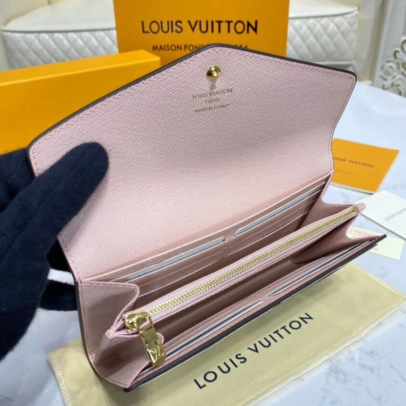 Replica bags lv Press stu Louis Vuitton Damier Ebene Sarah Wallet Pink