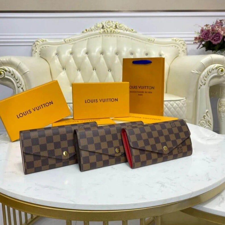 Replica bags lv Press stu Louis Vuitton Damier Ebene Sarah Wallet Pink