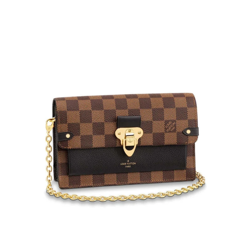19 x 12.5 LV Damier Ebene Vavin Chain Wallet Black