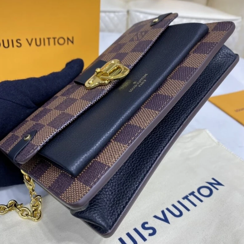 Replica bags 19 x 12.5 LV Damier Ebene Vavin Chain Wallet Black