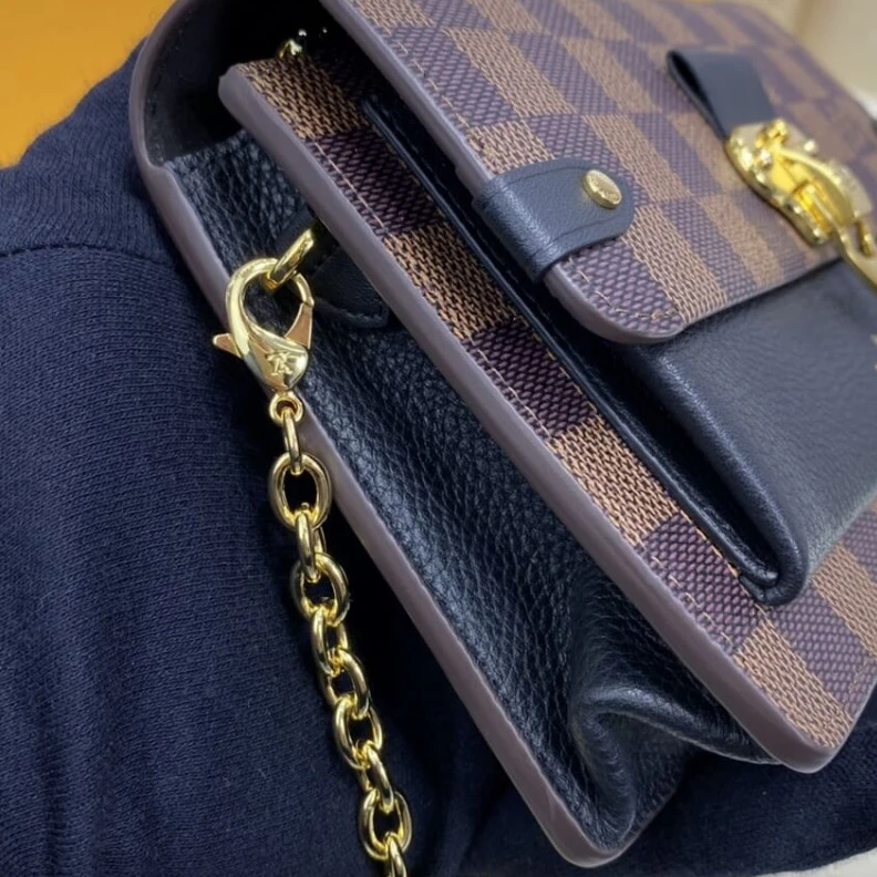 Replica bags 19 x 12.5 LV Damier Ebene Vavin Chain Wallet Black