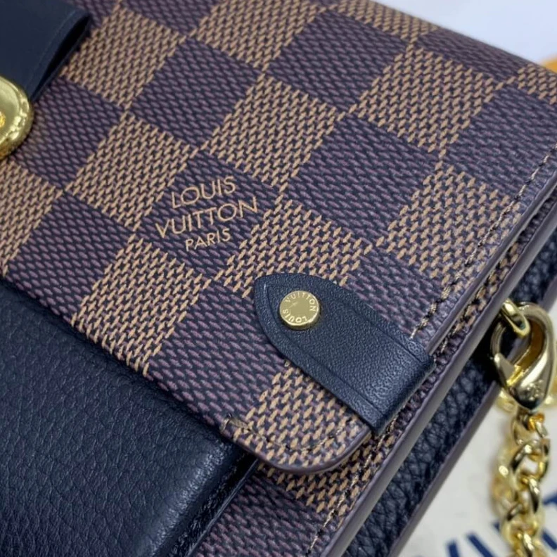 Replica bags 19 x 12.5 LV Damier Ebene Vavin Chain Wallet Black