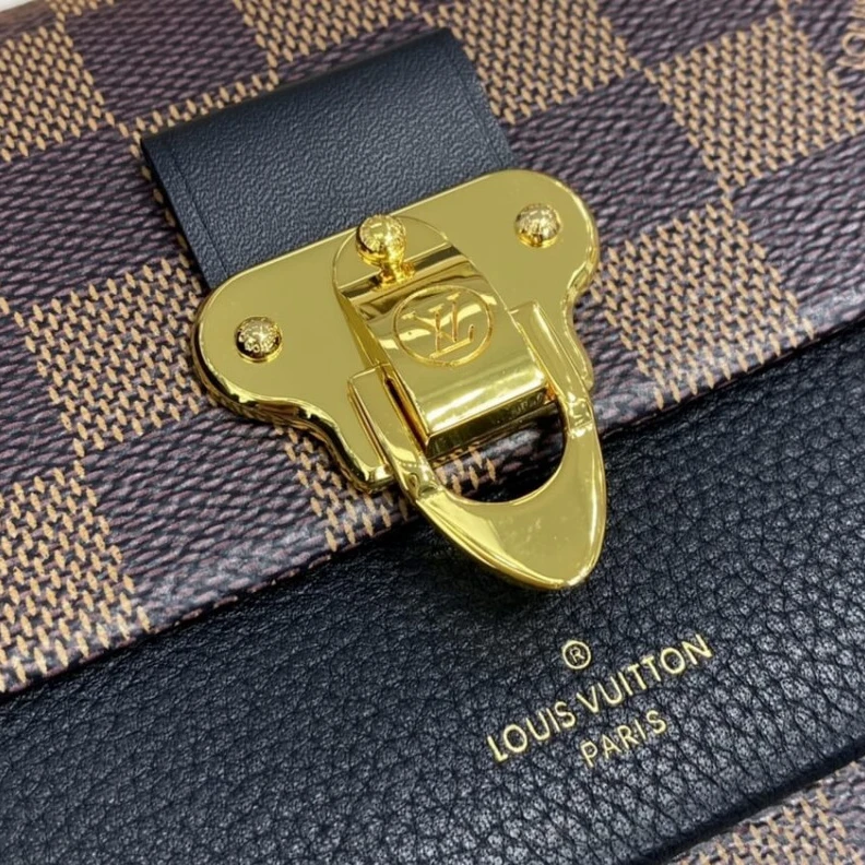 Replica bags 19 x 12.5 LV Damier Ebene Vavin Chain Wallet Black