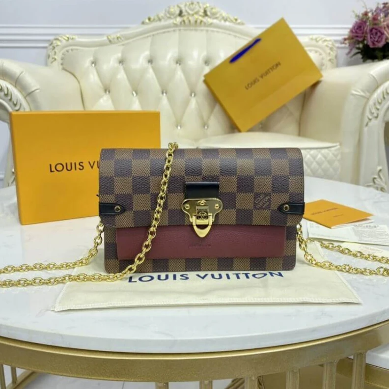 Louis vuitton locations Large zip Louis Vuitton Damier Ebene Vavin Chain Wallet Bordeaux Black