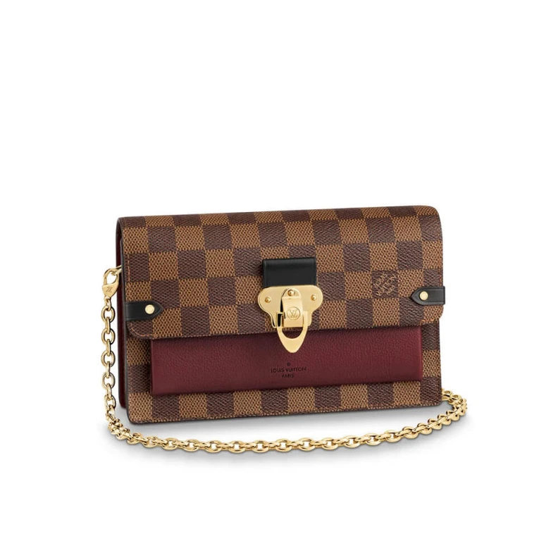 Large zip Louis Vuitton Damier Ebene Vavin Chain Wallet Bordeaux Black