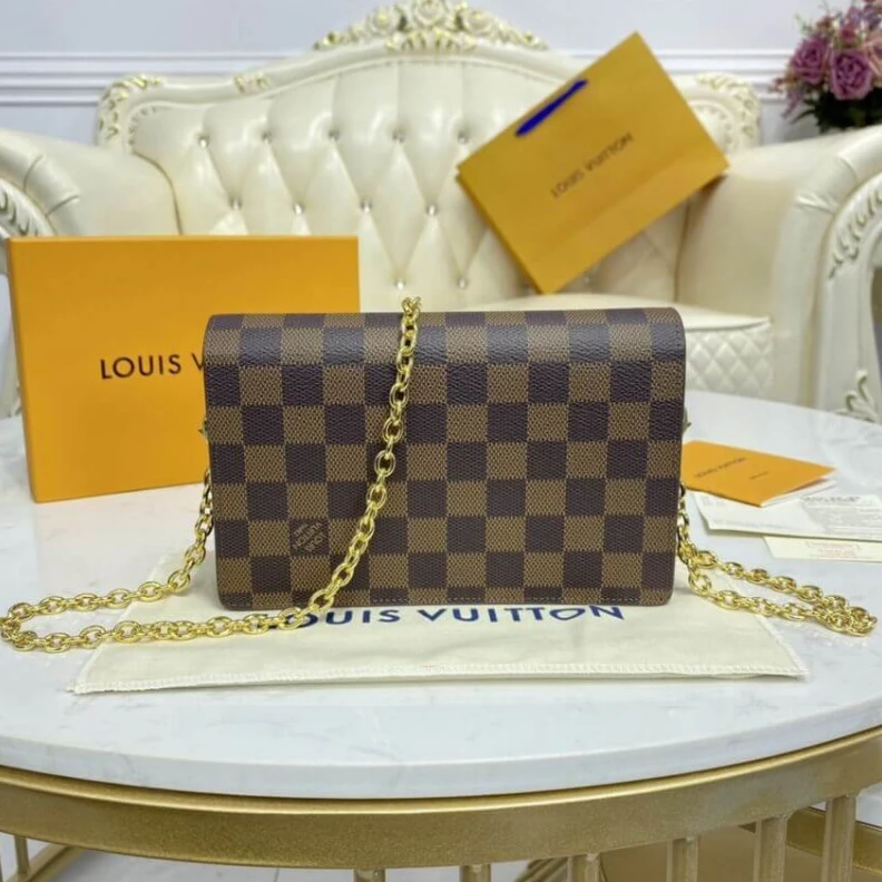 Louis vuitton locations Large zip Louis Vuitton Damier Ebene Vavin Chain Wallet Bordeaux Black