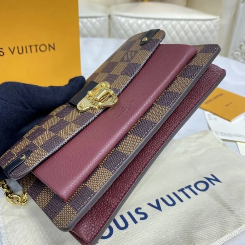 Louis vuitton locations Large zip Louis Vuitton Damier Ebene Vavin Chain Wallet Bordeaux Black