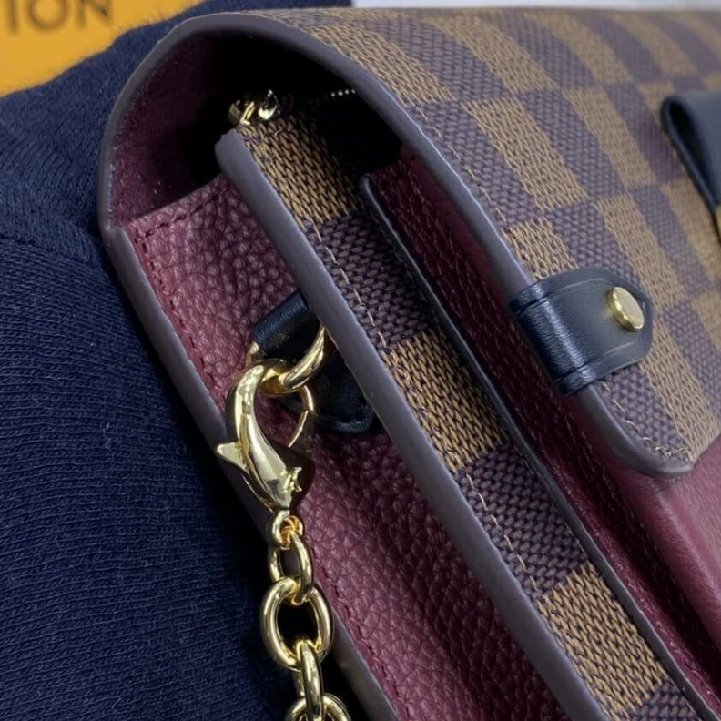 Louis vuitton locations Large zip Louis Vuitton Damier Ebene Vavin Chain Wallet Bordeaux Black