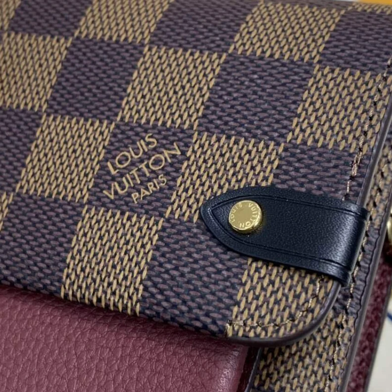 Louis vuitton locations Large zip Louis Vuitton Damier Ebene Vavin Chain Wallet Bordeaux Black