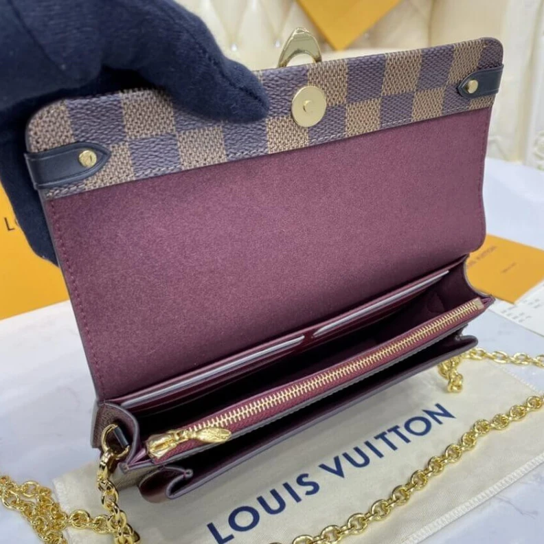 Louis vuitton locations Large zip Louis Vuitton Damier Ebene Vavin Chain Wallet Bordeaux Black