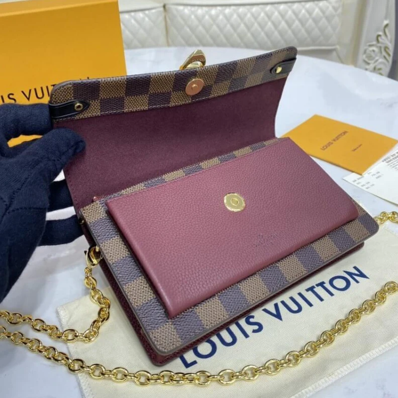Louis vuitton locations Large zip Louis Vuitton Damier Ebene Vavin Chain Wallet Bordeaux Black