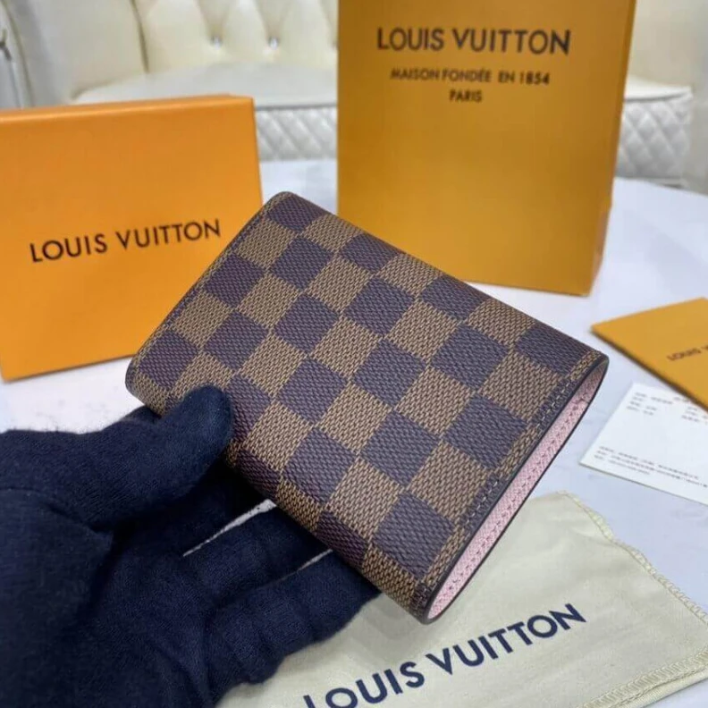 Mythick Grained c Louis Vuitton Damier Ebene Victorine Wallet Pink