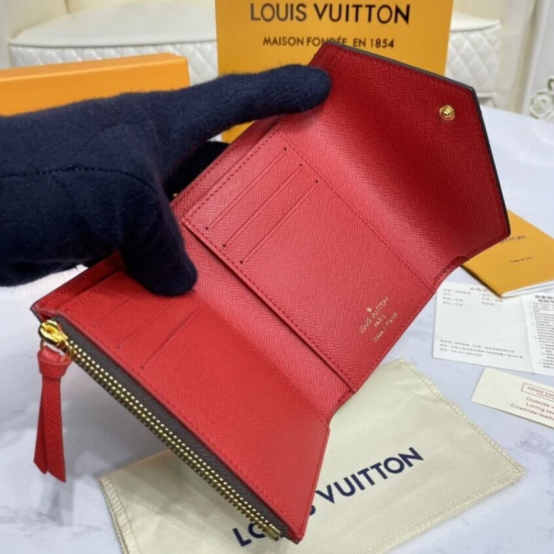 Lv belts replica 2 flat po Louis Vuitton Damier Ebene Victorine Wallet Red