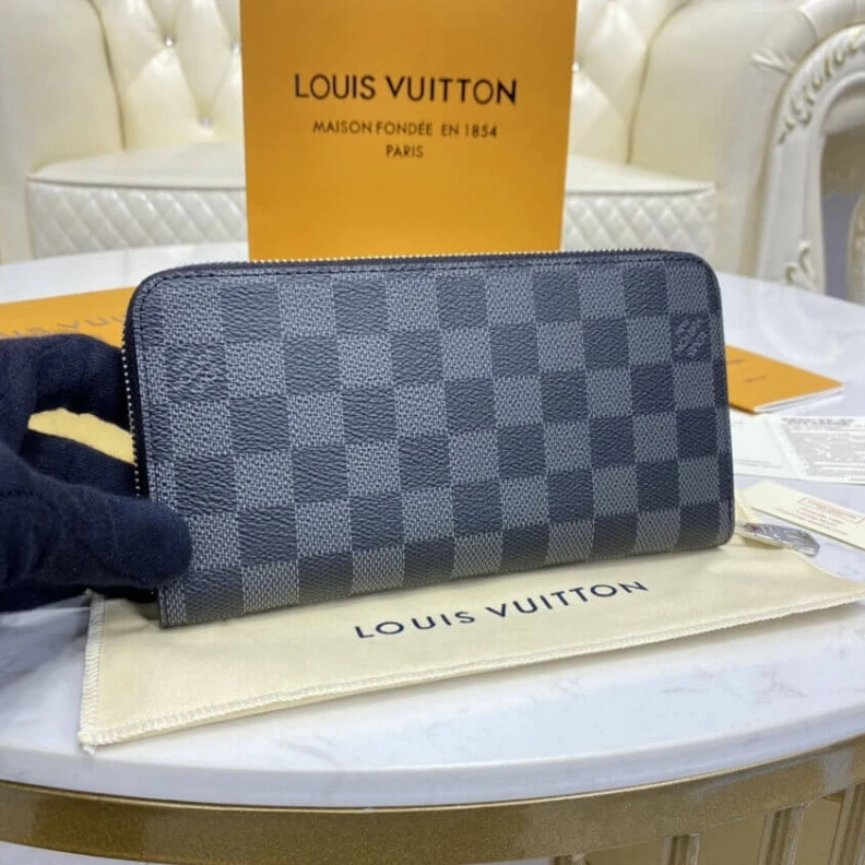 Replica bags lv 19.5 x 10 Louis Vuitton Damier Graphite Zippy Wallet