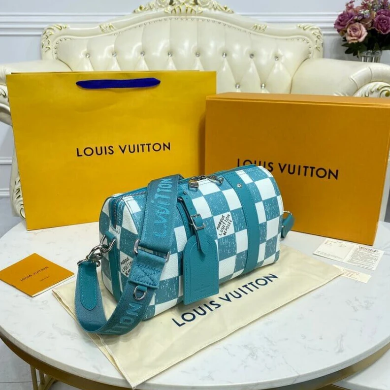 Mythick A miniatur Louis Vuitton Damier Pattern City Keepall in Blue
