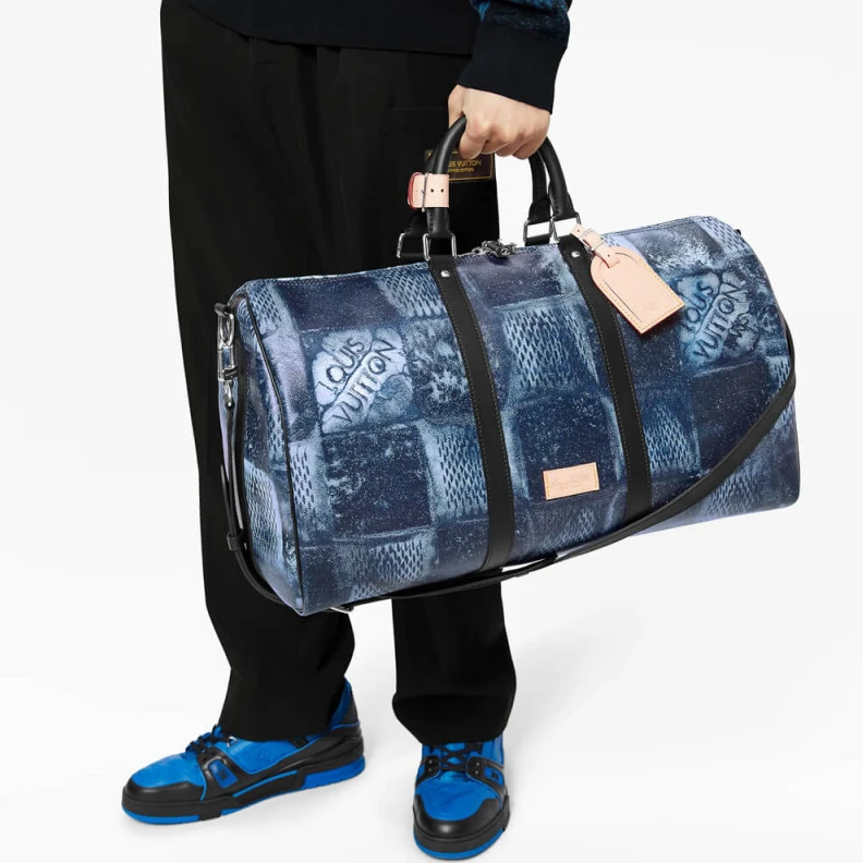 Replica bags Strap dro Louis Vuitton Damier Salt Canvas Keepall Bandoulière 50 Blue