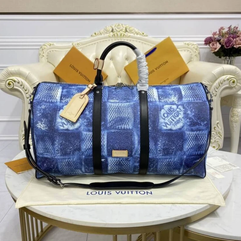Replica bags Strap dro Louis Vuitton Damier Salt Canvas Keepall Bandoulière 50 Blue