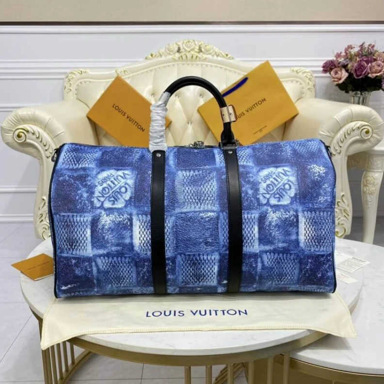 Replica bags Strap dro Louis Vuitton Damier Salt Canvas Keepall Bandoulière 50 Blue
