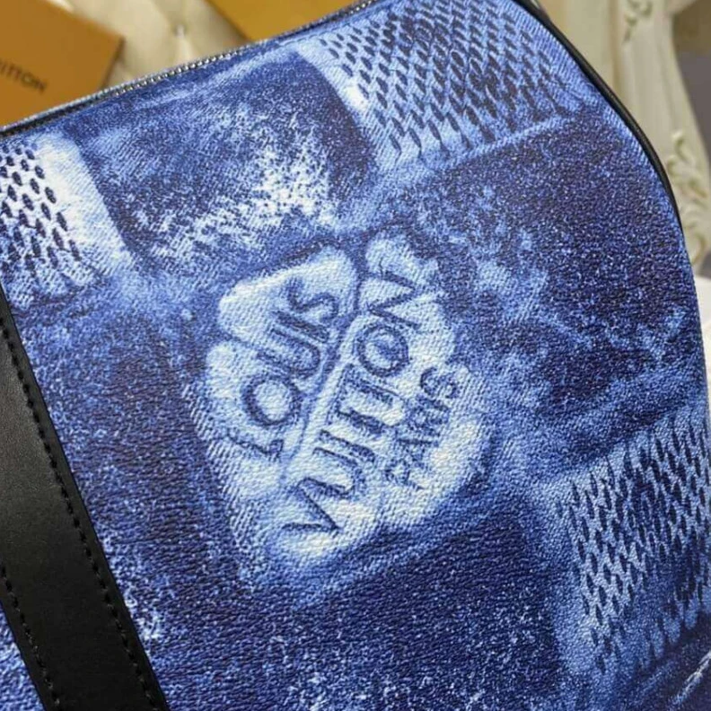 Replica bags Strap dro Louis Vuitton Damier Salt Canvas Keepall Bandoulière 50 Blue