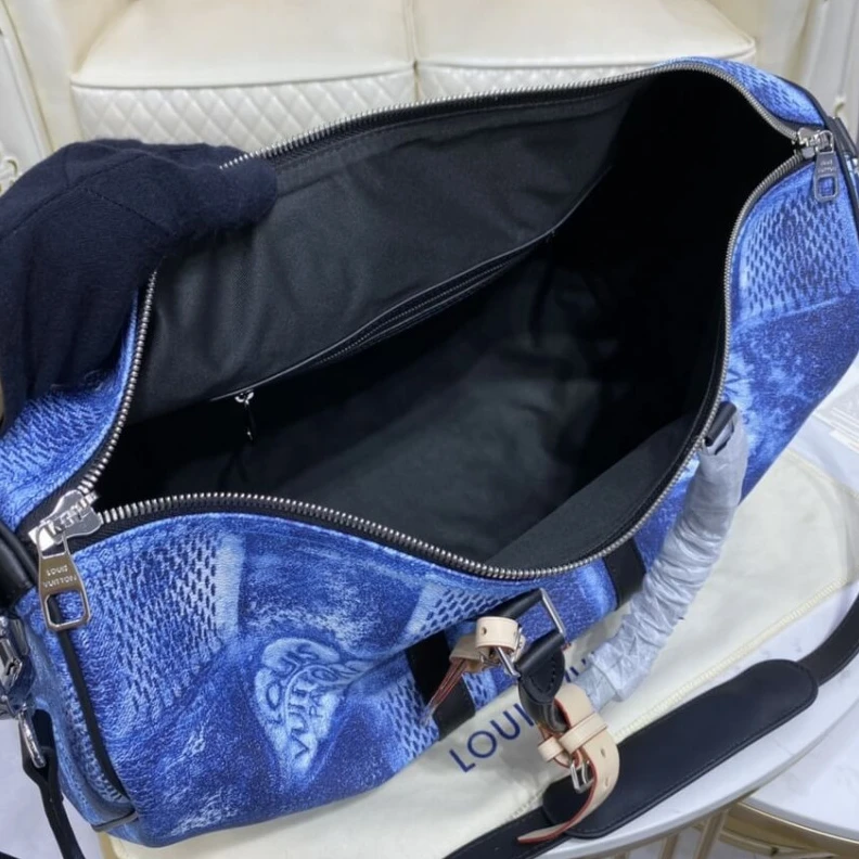Replica bags Strap dro Louis Vuitton Damier Salt Canvas Keepall Bandoulière 50 Blue