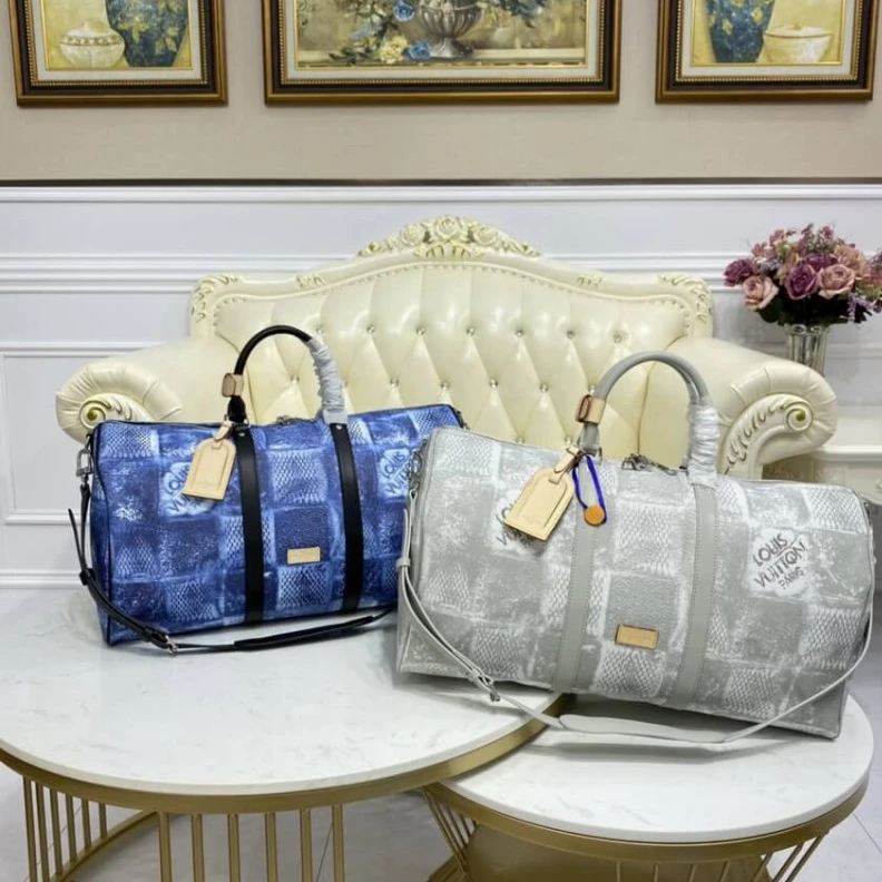 Replica bags Strap dro Louis Vuitton Damier Salt Canvas Keepall Bandoulière 50 Blue