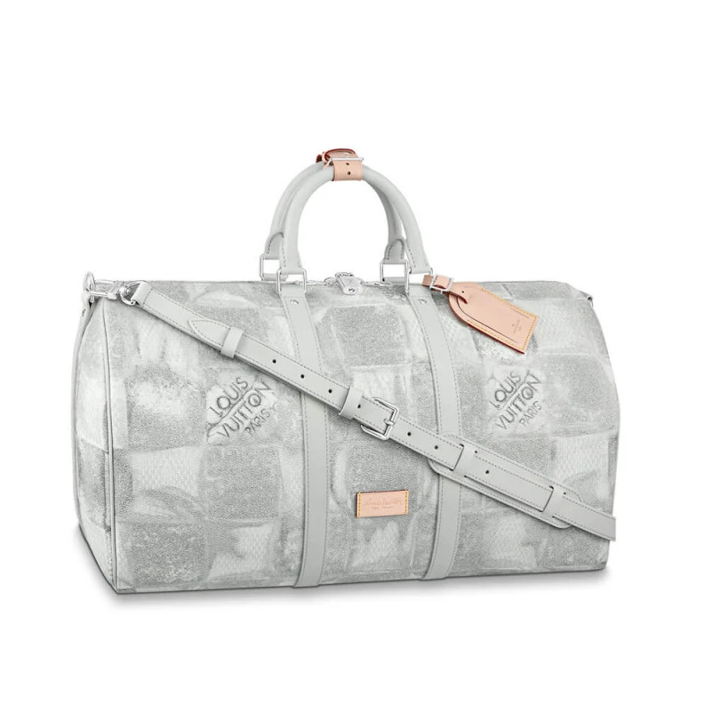Inside zi Louis Vuitton Damier Salt Canvas Keepall Bandoulière 50 Grey