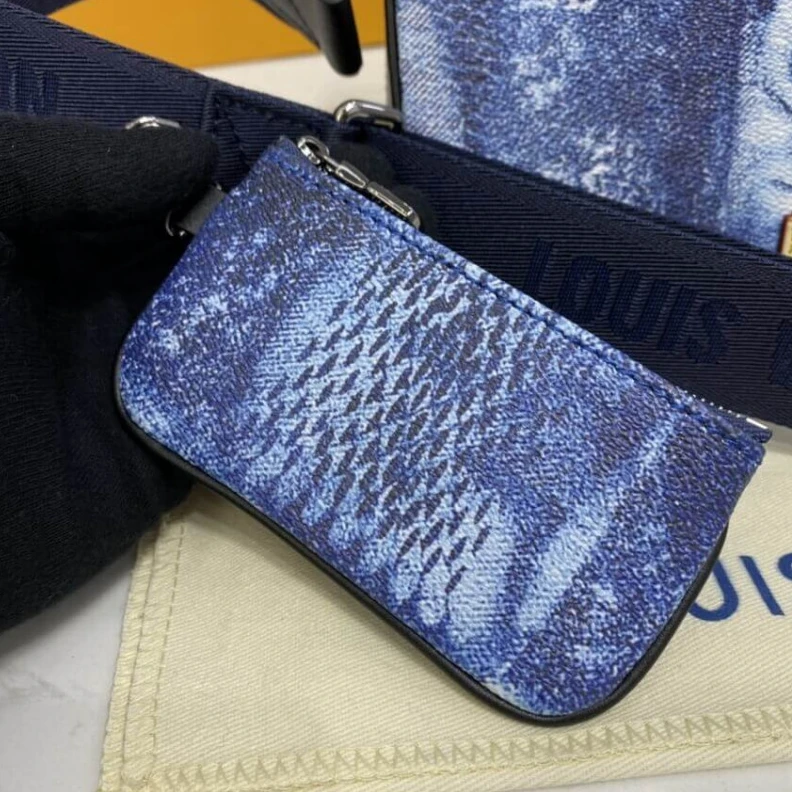 Top lv Strap dro Louis Vuitton Damier Salt Canvas Trio Messenger Blue
