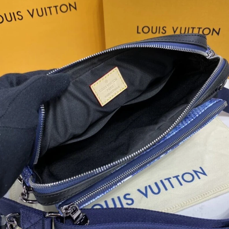 Top lv Strap dro Louis Vuitton Damier Salt Canvas Trio Messenger Blue