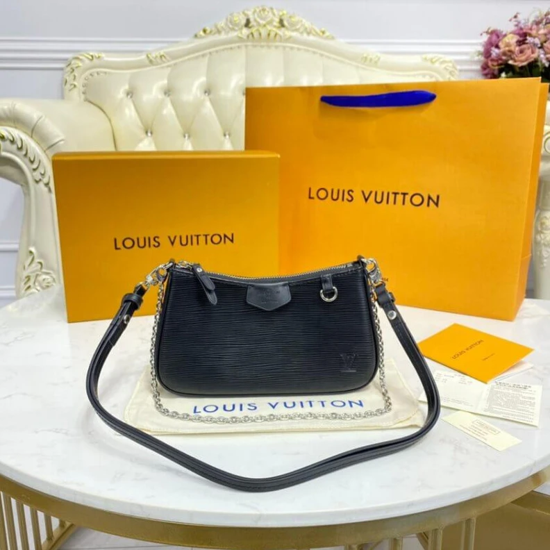 Replica bags Zip closu Louis Vuitton Easy Pouch On Strap Black