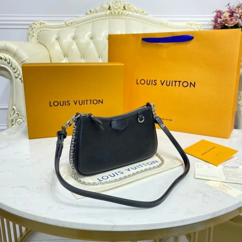 Replica bags Zip closu Louis Vuitton Easy Pouch On Strap Black
