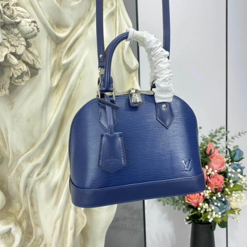 Top lv Smooth co Louis Vuitton Epi Leather Alma BB Blue